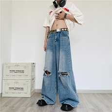 小众做旧牛仔衬衫男高街痞帅潮破洞牛仔裤衣服一套搭配AM1624P98，男装牛仔裤，星座1013-5