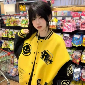 美式复古字母刺绣棒球服外套女春秋新款宽松休闲百搭设计感夹克潮图片