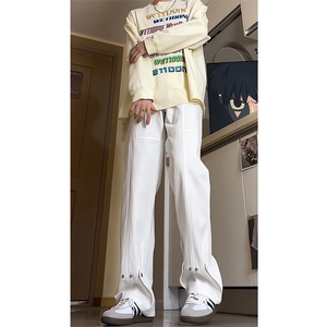 美式复古微喇牛仔裤男秋冬季加绒加厚显瘦加长版裤子加长KZ015P60图片