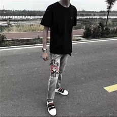 1506-1/KK03221/P47街头水洗做旧牛仔裤男春秋直筒宽松欧美百搭，男装牛仔裤，星座1506-1