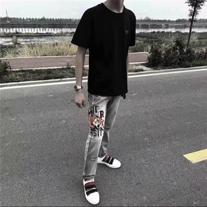 1506-1/KK03221/P47街头水洗做旧牛仔裤男春秋直筒宽松欧美百搭图片