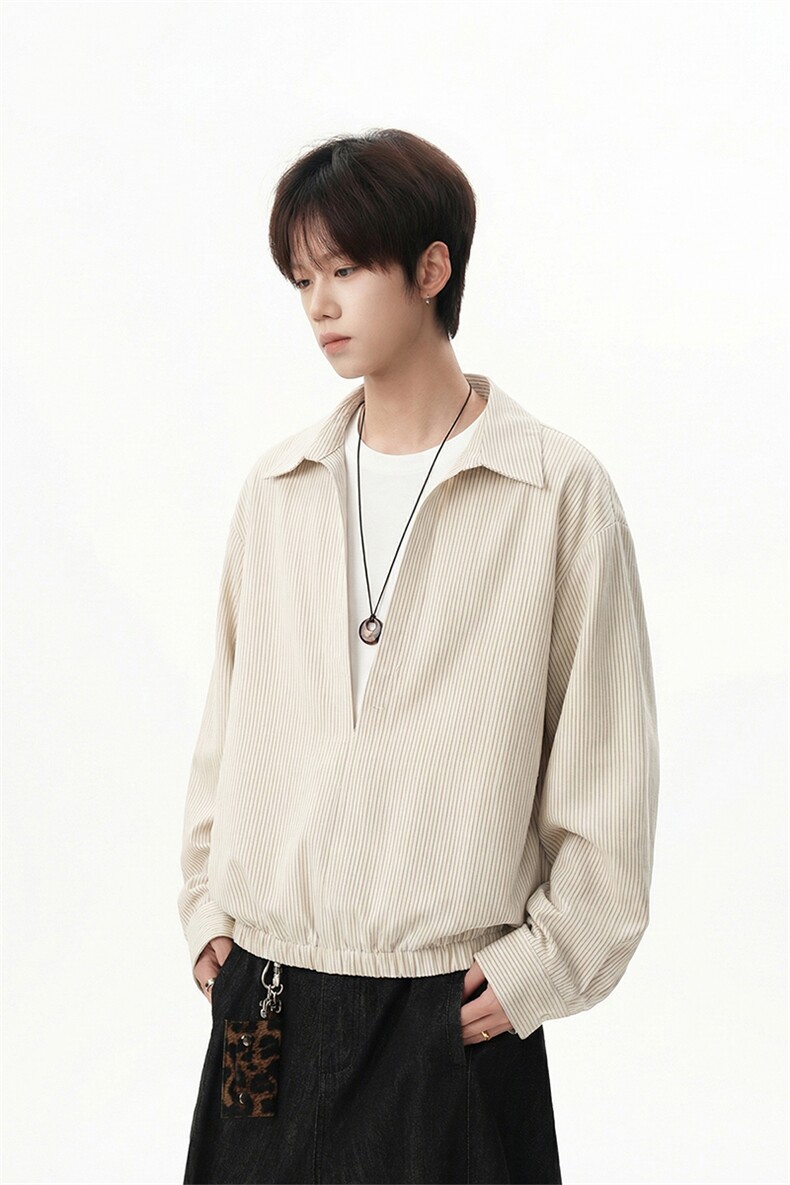 日系cityboy灰竖纹经典翻领衬衫宽松廓形个性上衣HY921TP48控88,男装衬衫,电商A102B