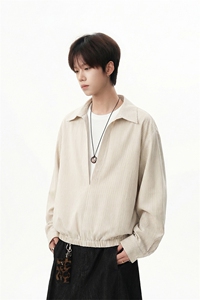 日系cityboy灰竖纹经典翻领衬衫宽松廓形个性上衣HY921TP48控88图片
