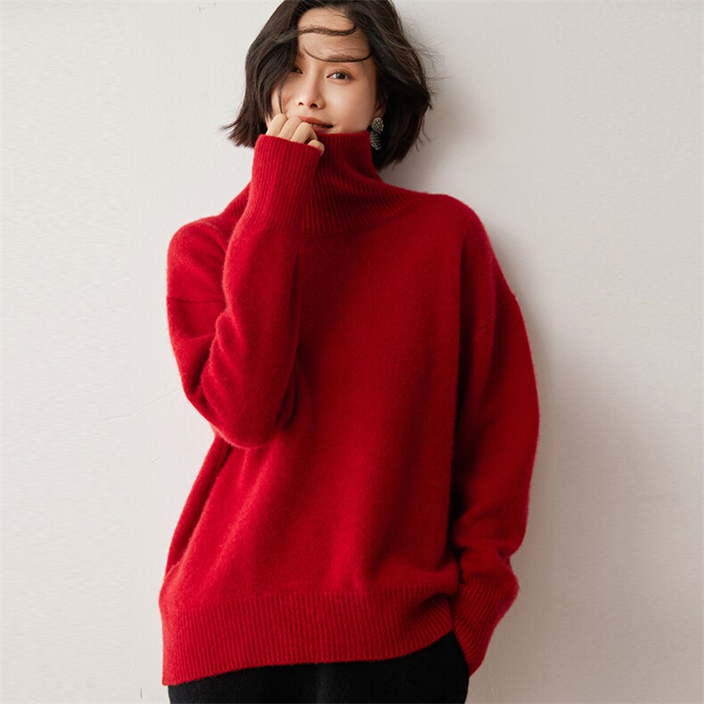 王菲同款山羊绒衫女高领宽松加厚慵懒欧货针织毛衣廓版打底衫上衣,女装羊绒衫,蒂暖羊绒