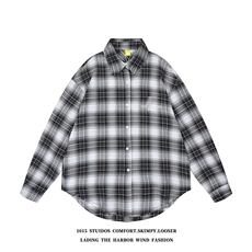2025秋季新款磨边设计格子衬衫潮牌情侣衬衣1015-CS70-P55，男装衬衫，四季星座1015