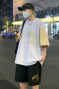 高品质夏季新款短袖T恤港风套装青少年纯棉潮流男装DF317P65控89图片