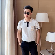 夏季薄款冰丝光珠地面白色polo衫男短袖修身商务休闲保罗t恤男，男装T恤，星座1210-1