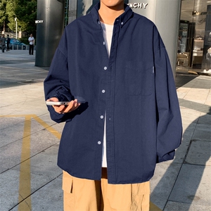 A994-P38 日系潮牌条纹长袖衬衫男款春秋季港风宽松休闲衬衣外套图片