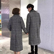 现货~情侣装毛呢大衣加棉加厚千鸟子格子风衣716A-1-DY01P120，男装风衣，星座716A-1（原星座815）