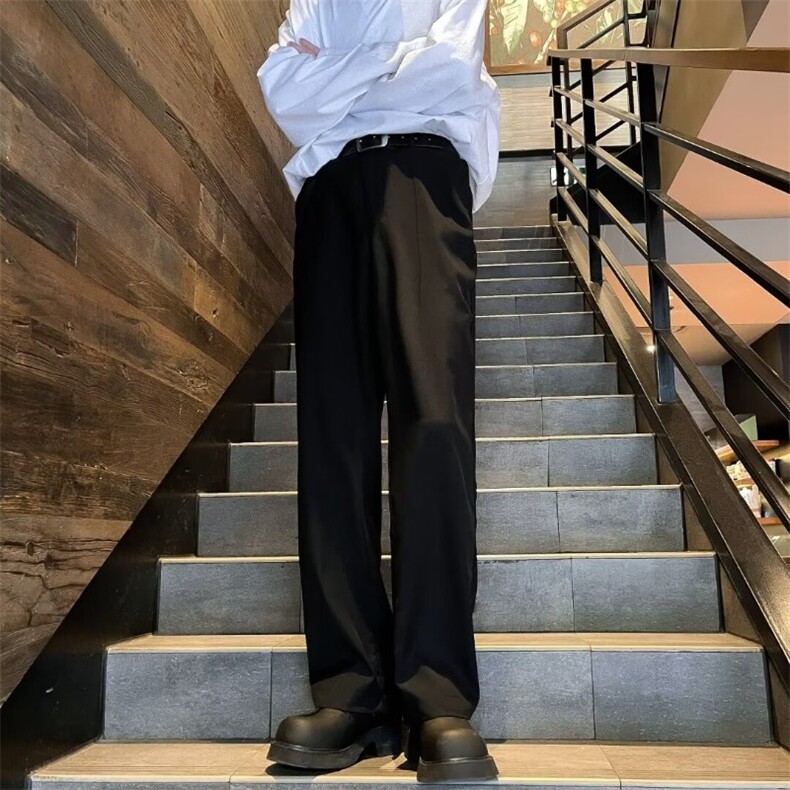 轻熟风半松紧垂感西裤男高级感裤子韩版潮流阔腿宽松XK455-P38,男装休闲裤,星座1109-3