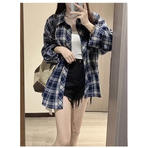 网络图 校园格子衬衫外套女春秋季宽松慵懒风休闲上衣 CS130图片