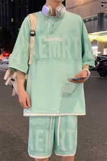 2025夏季新款港风外景大码冰丝印花短袖套装M-5XHQ24502-P75，男装T恤，电商A022
