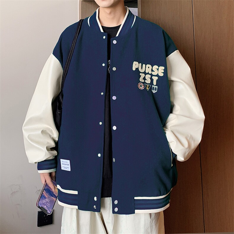 港风上衣夹克宽松落肩拼色棒球服外套JK714-P68,男装夹克,星座1204-3