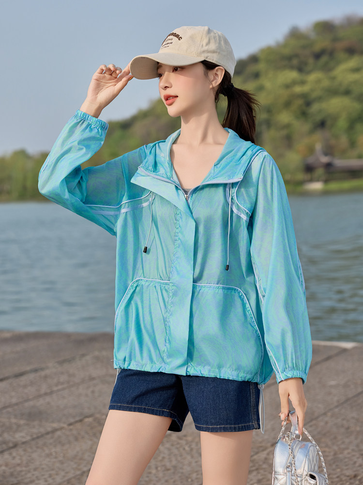 时尚连帽宽松印花防晒衣女2025夏季新款休闲百搭超好看防晒服外套,女装防晒衣,悦祺