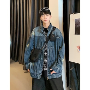 美式复古渐变牛仔夹克男宽松设计感小众设计感水洗外套潮 JK2343图片