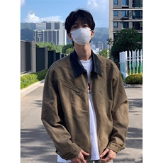 哈灵顿短款工装外套男款春秋季底特律拼接夹克美式复古翻领棒球服，男装夹克，电商B323A