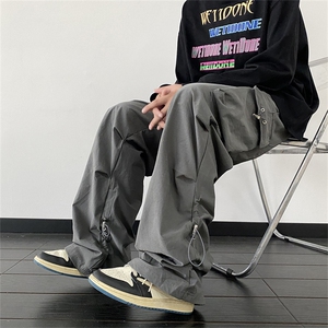 新款百搭降落伞阔腿运动裤春秋美式灰色休闲工装裤男 K7467-P52图片