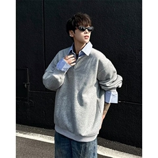 假两件撞色拼接卫衣长袖男装潮流宽松衬衫领套头男女上衣Y6624，男装针织衫/毛衣，星座506