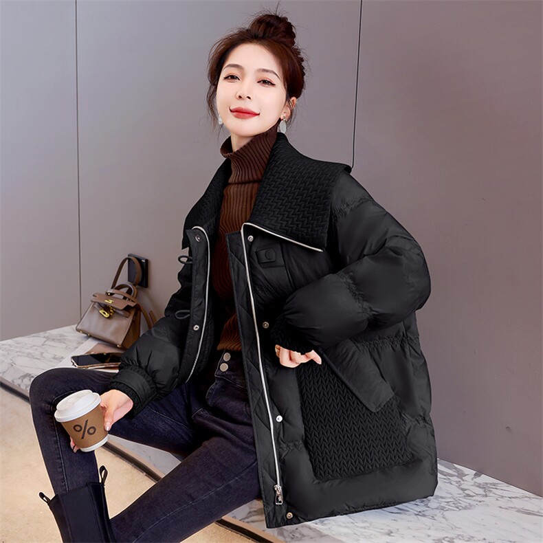 时尚编织海军娃娃领女冬季2024新款宽松休闲90白鸭绒羽绒服外套,女装羽绒服,火爆靓佳人