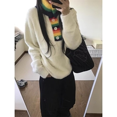【有货】DTQ02-P65彩虹毛织拼接V领毛衣女秋冬宽松慵懒风针织衫，男装针织衫/毛衣，星座603-2