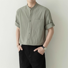 扎染衬衫男短袖夏季感痞帅五分袖衬衣日系复古宽松外套潮CS89-P45，男装T恤，电商B278