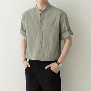 扎染衬衫男短袖夏季感痞帅五分袖衬衣日系复古宽松外套潮CS89-P45图片