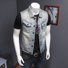 钱塘大厦5027/MJ68031-P135春季新品佛系浅色修身牛仔背心马甲男，男装背心/马甲，钱塘730-1