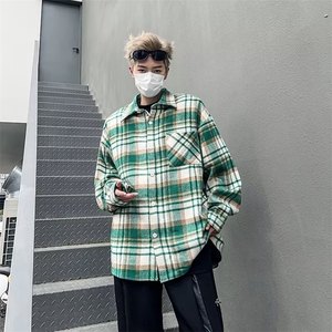 男士衬衫潮流港风宽松痞帅外套春季休闲长袖格子衬衣服C2666-p40图片