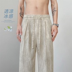 扎染山本裤C7146-TP2548冰丝阔腿抽绳肌理感慵懒风休闲长裤，男装休闲裤，电商A102