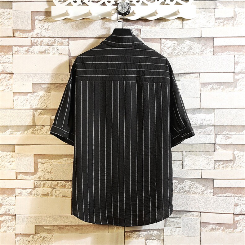 冰丝夏季条纹衬衫v领五分短袖衬衫A177/CS01P40..96%涤纶4%氨纶,男装衬衫,电商A177