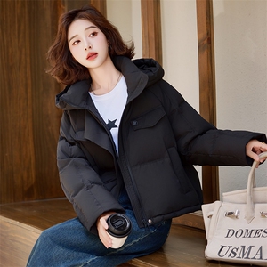 咖色肯豆风短款羽绒服女90白鸭绒冬季宽松加厚面包服外套图片