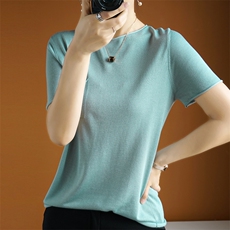 2025年秋季时尚百搭通勤简约休闲卷边短袖，女装T恤，朝思羊绒