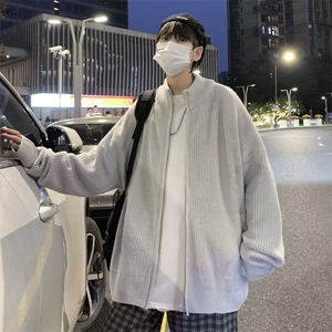 日系慵懒风立领拉链开衫毛衣外套男春秋针织衫毛线衣夹克MY94 P45图片