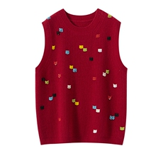 重工七彩珠baby小山羊绒圆领无袖针织马甲无袖套头坎肩外穿毛衣女，女装针织衫/毛衣，艾森羊绒