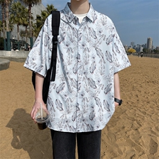 精品花衬衫大码男短袖夏季痞帅休闲上衣服外套翻领衬衣A012/P35，男装衬衫，电商A012