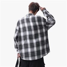 衬衫男春季新款港风宽松磨毛大码格子长袖衬衣CS606-特P28，男装衬衫，星座214-3