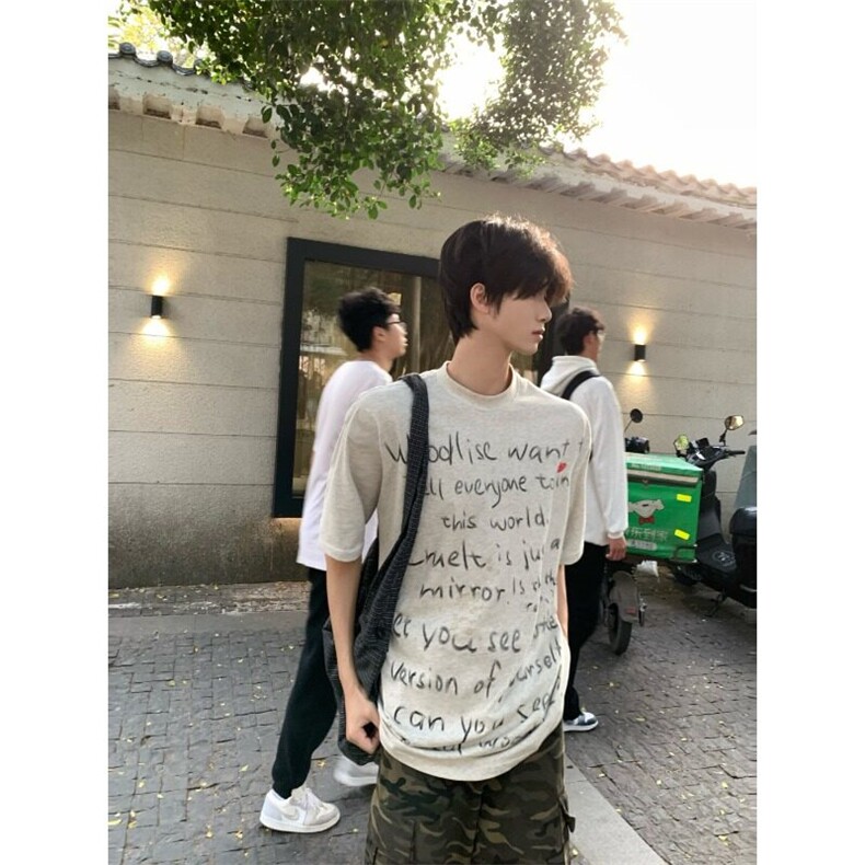 高品质纯棉短袖-宽松落肩款-白墨印花尺码:M-3XL,男装T恤,星座506A