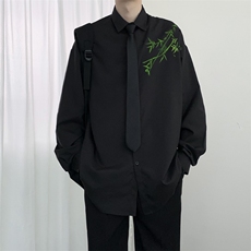 风新中式衬衫男长袖设计感竹子衬衣潮流宽松痞帅外套~CS113，男装衬衫，星座601-2
