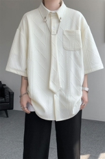 现货CS1126-特P38小众肌理感设计感大码衬衫男（含领带可拆卸），男装衬衫，电商A059