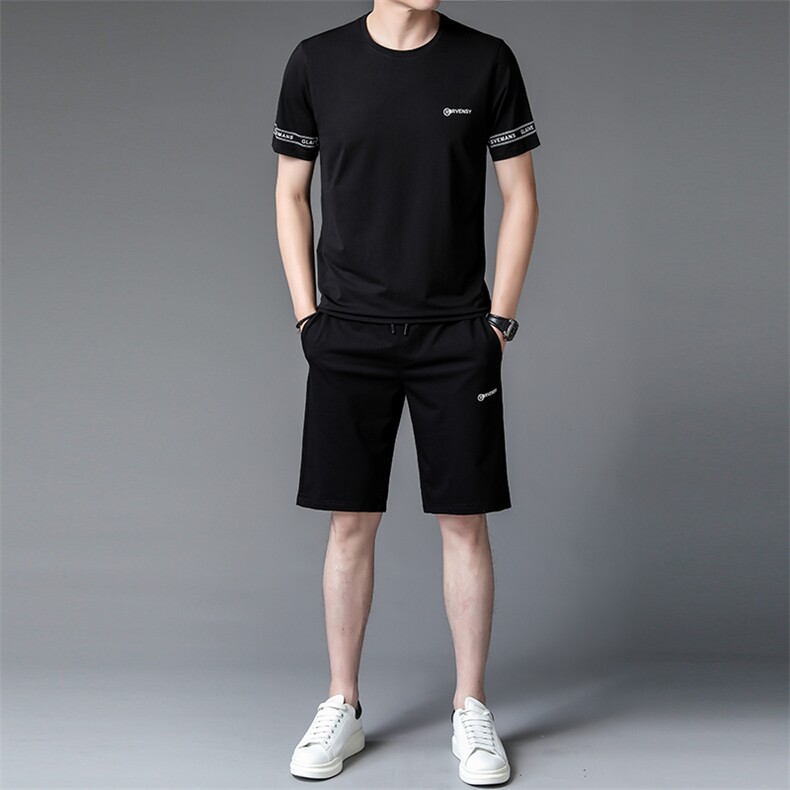 2023夏季新款冰丝中老年夏季休闲中年短袖t恤男运动衣服男装套装,男装T恤,电商B212（原钱塘6029）