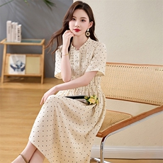 棉麻连衣裙夏季2025新款显瘦大码女装赫本风高端气质圆点法式裙子，女装连衣裙，香水丽阁