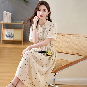 棉麻连衣裙夏季2025新款显瘦大码女装赫本风高端气质圆点法式裙子图片
