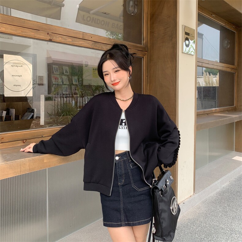 现货2024年春季新款韩版花边点缀棒球服外套女上衣,女装短外套,MQ