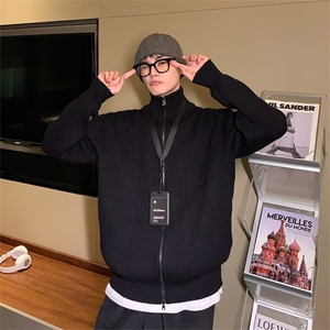 抖音得物 保暖立领拉链针织外套秋冬宽松慵懒风纯色毛衣上衣AM02图片