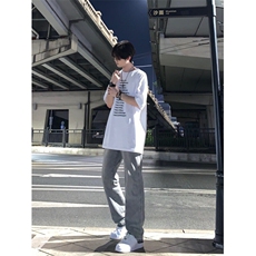 美式hiphop烟灰色毛边修身直筒显瘦牛仔裤痞帅高街，男装牛仔裤，星座310A-4