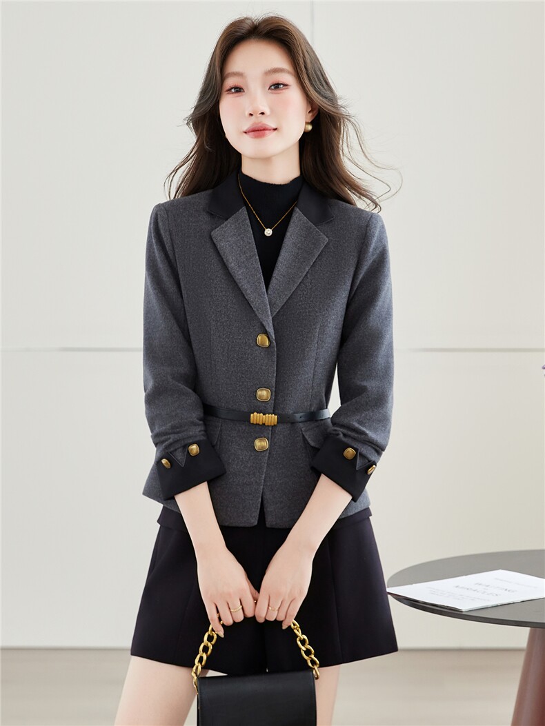 《档口现货》2026秋装新款气质收腰百搭灰色西装小外套配腰带女,女装西装,苗苗