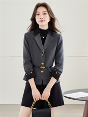 《档口现货》2026秋装新款气质收腰百搭灰色西装小外套配腰带女，女装西装，苗苗
