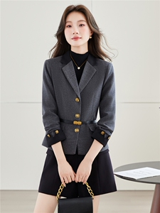 《档口现货》2026秋装新款气质收腰百搭灰色西装小外套配腰带女图片