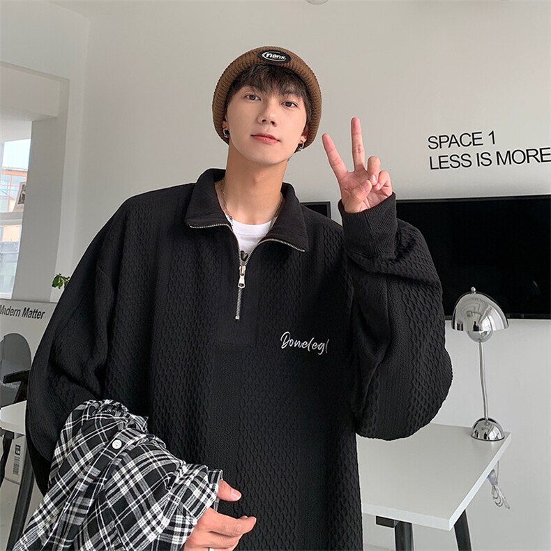 半拉链新潮高领上衣拼接设计日系工艺痞帅休闲卫衣HY183TP55控78,男装卫衣,电商A102B