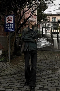 美式ins高街cleanfit重工艺水洗暗黑微喇牛仔裤货号K2401P60图片